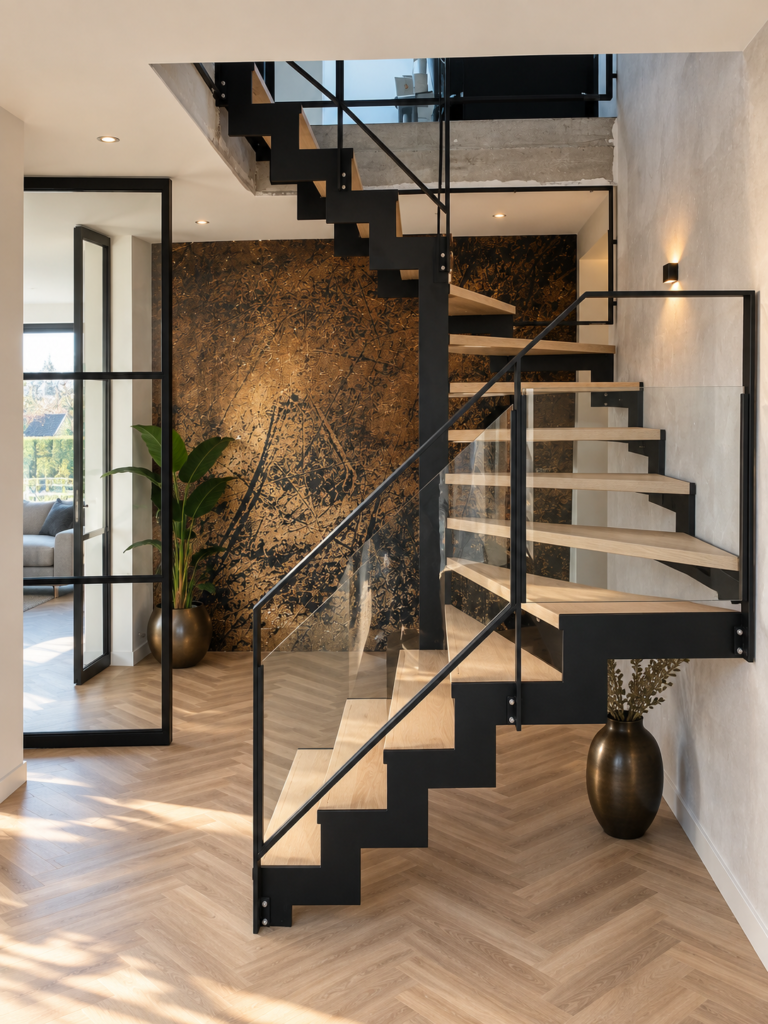 Moderne hal met zwevende trap