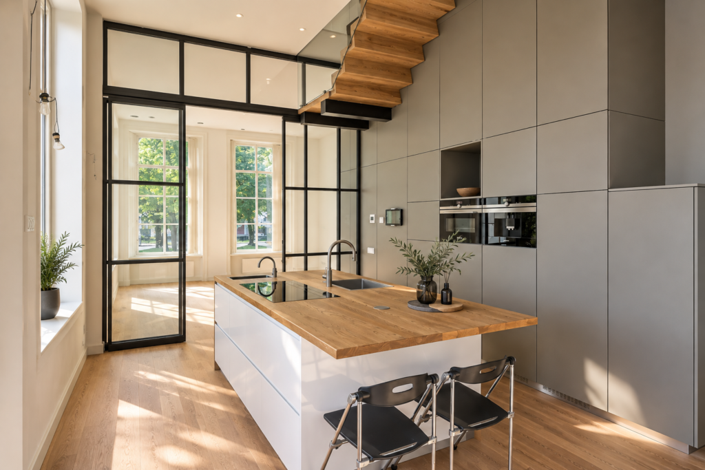Moderne keuken met zwevende trap